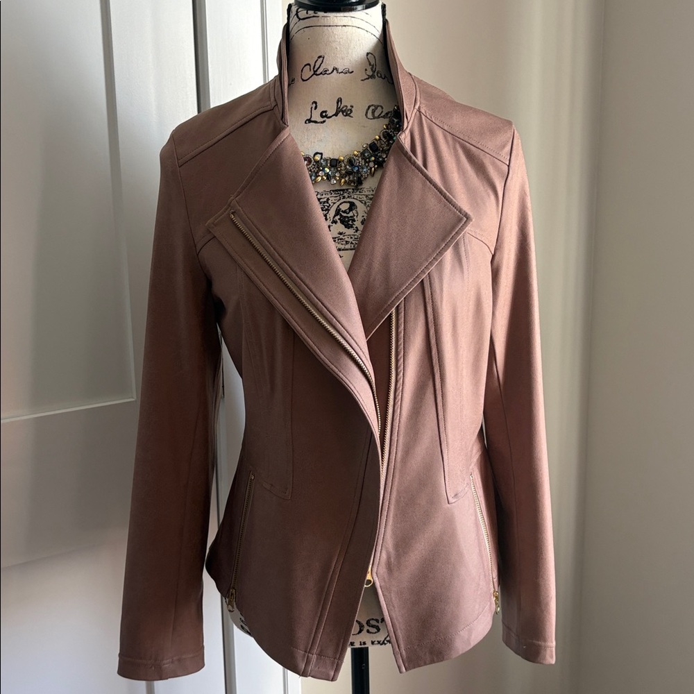 CLARA SUNWOO  Tan liquid leather moto Jacket